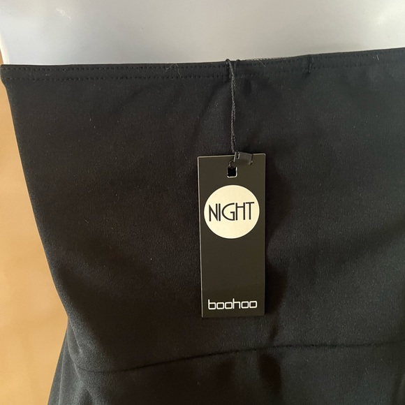 Boohoo Night Bandeau Thigh Maxi Black Dress Button Down V Cut Neckline - Picture 6 of 11